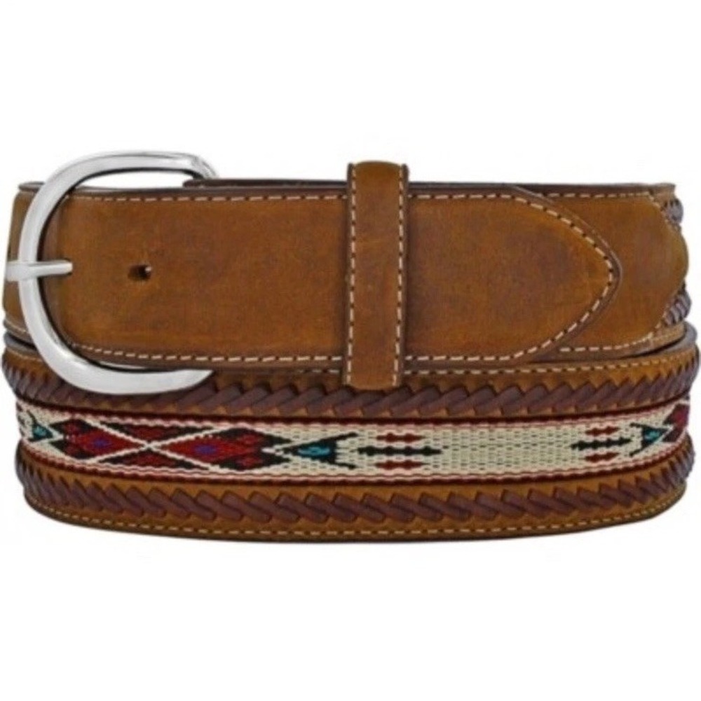 Tony Lama Men's 36 Laced Edge Horse Hair Ribbon Bark Belt 5A109 Brown Leather
